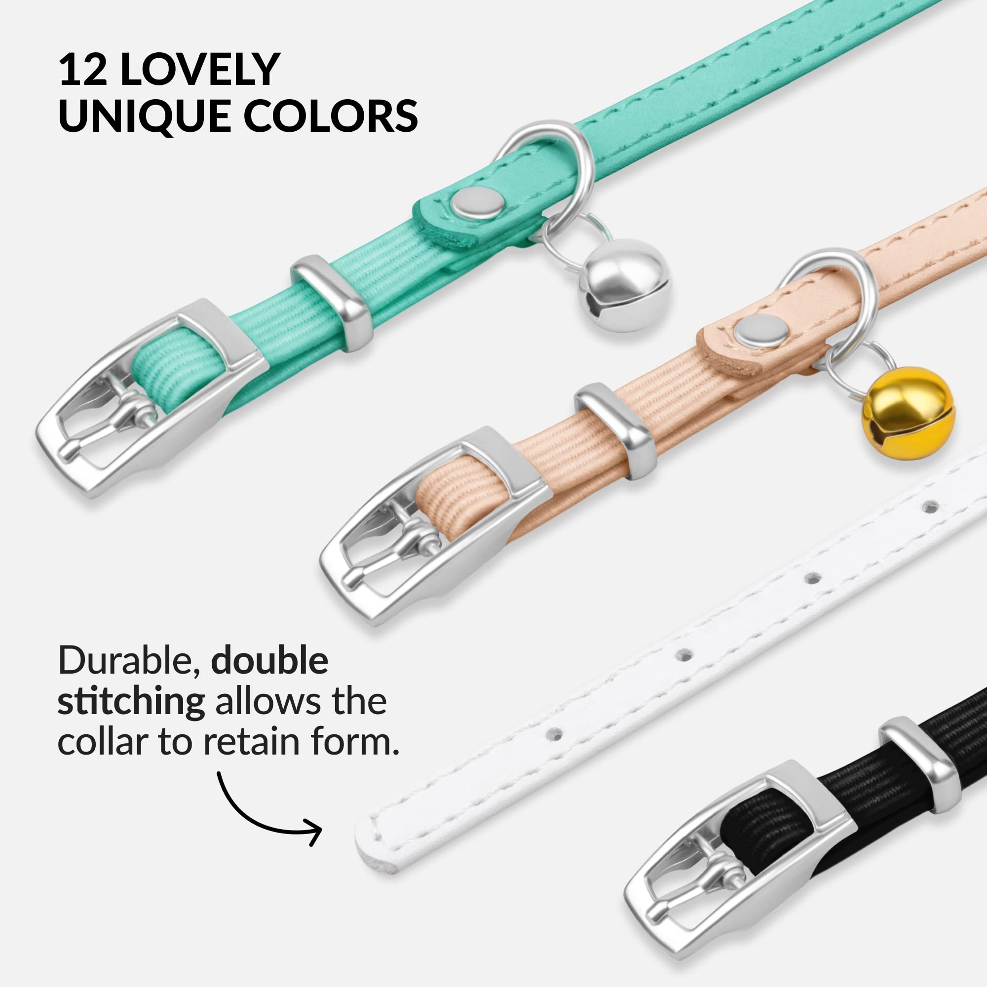 Soft Leather Cat Collar with Safety Elastic Strap - White
