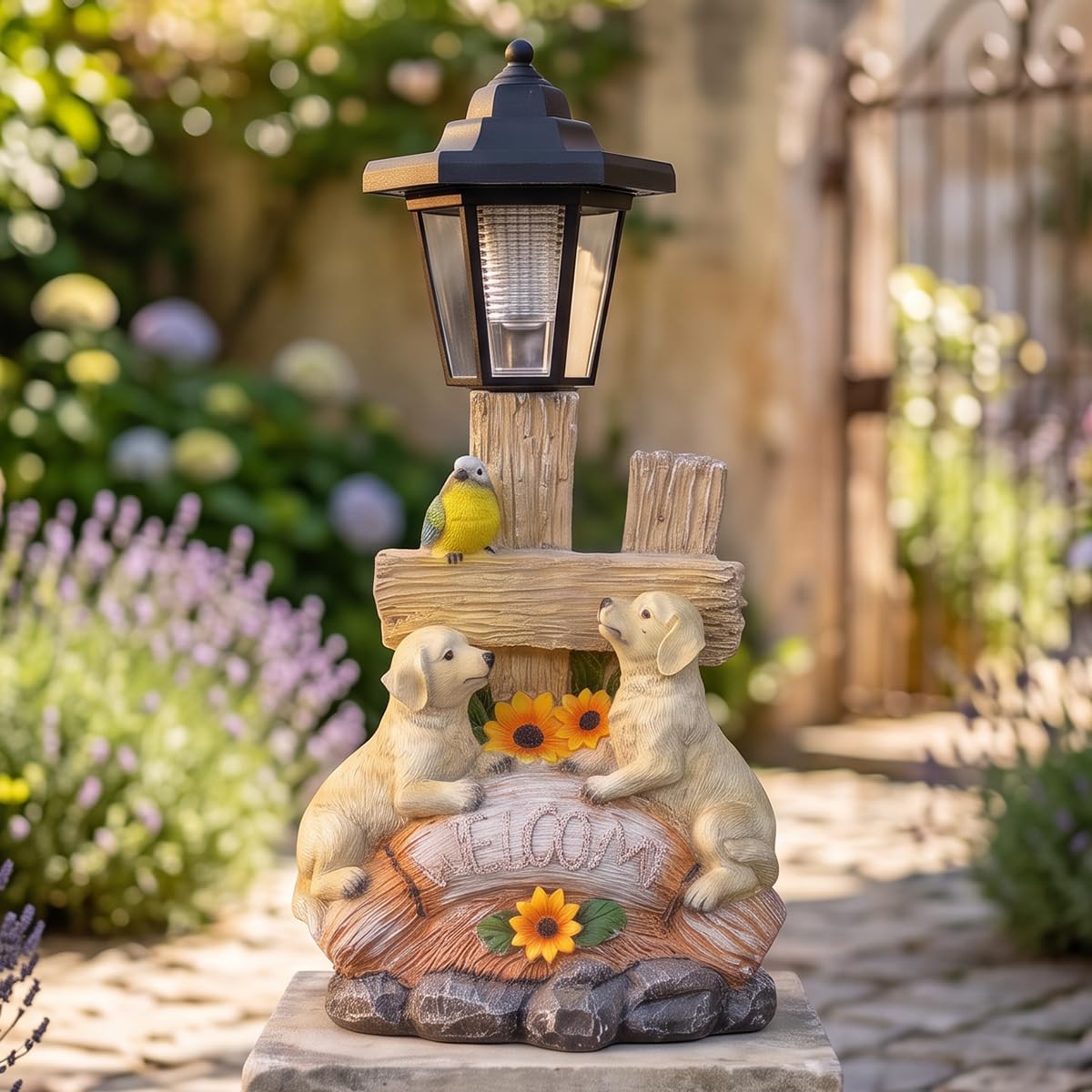 Solar Outdoor Dog Statue,Garden Welcome Dog Decor, Gift for Women, Mom