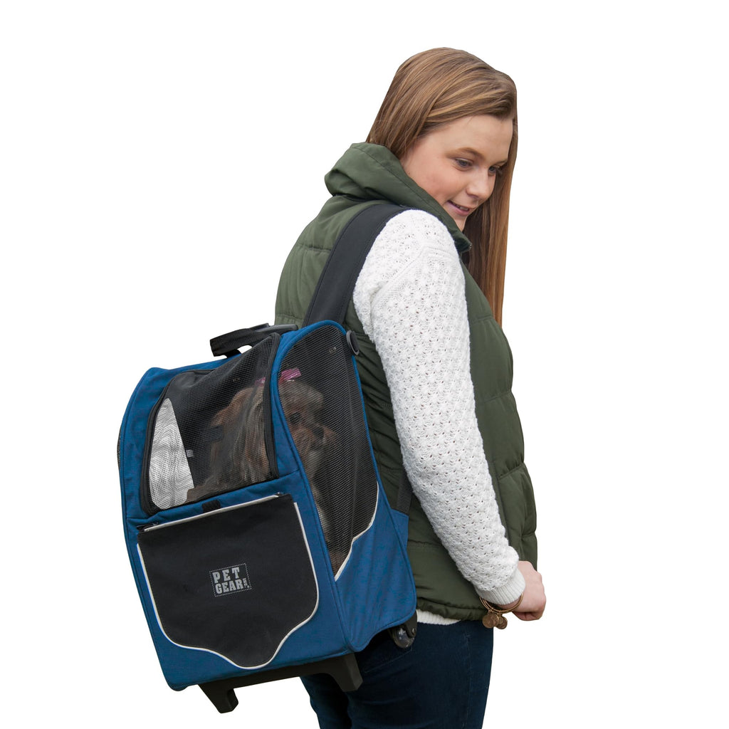 Pet Gear I-GO2 Roller Backpack, Travel Carrier, Car Seat for Cats/Dogs, Mesh Ventilation, Included Tether, Telescoping Handle, Storage Pouch