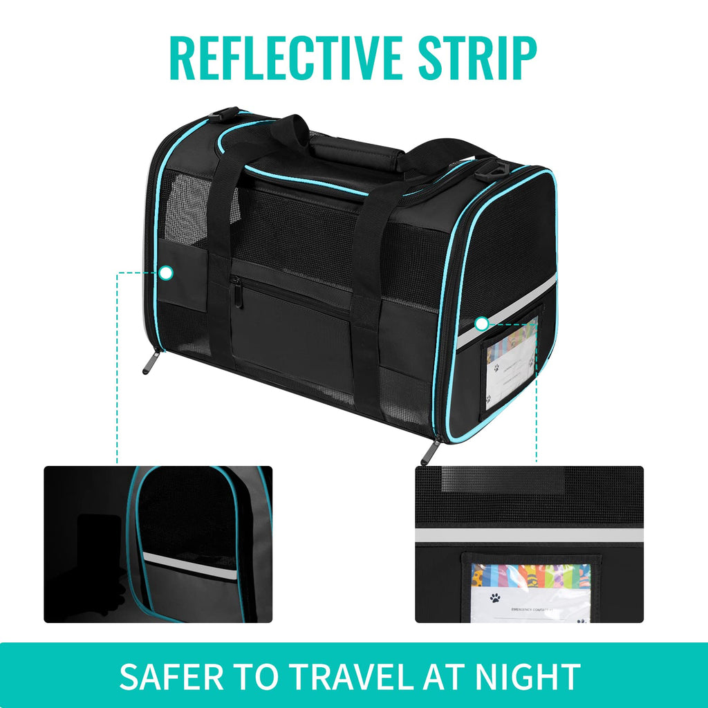 CUSSIOU Cat Carrier Pet Carrier Airline Approved for Small Dogs Cats Puppies Collapsible Soft Sided Dog Travel Carrier Bag with Reflective Strip, Black