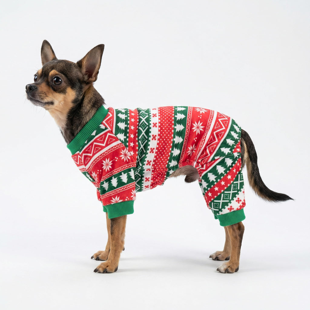 Fitwarm Dog Christmas Outfit, Dog Pajamas, Dog Winter Clothes for Small Dogs Boy Girl, Pet Ugly Sweater, Cat Costume, Red Green, Large