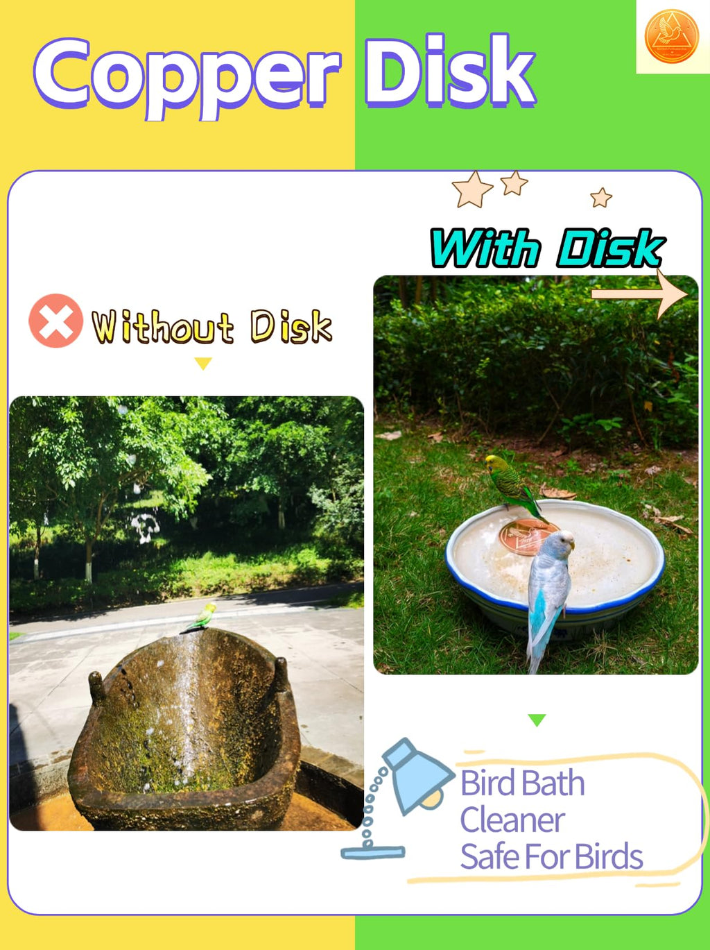 GOHUOX Bird Bath Purification Disk, 99.99% Copper Disc for Bird Bath Copper Disk Cleaner Safe for Outside Birds Fountain Disc Accessories, Fit for Outdoor Birdbath Bowl (3 pcs)