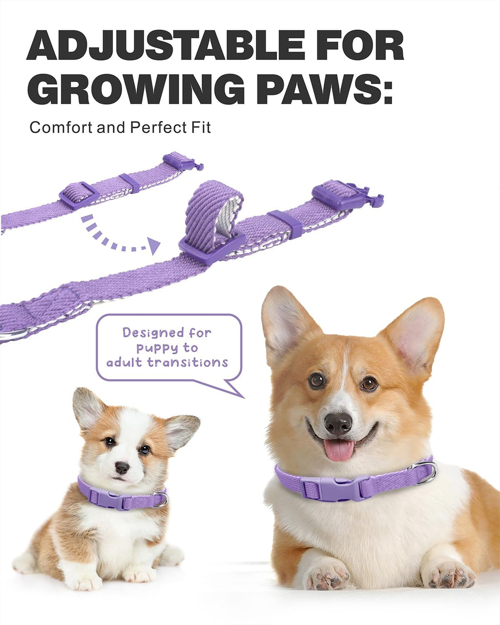 Dynmeow Soft and Breathable Cotton Dog Collar, Durable Adjustable Female Girl Pet Collar with Quick-Release Buckle, Lightweight for Sensitive Skin for Small and Medium Dogs, Purple, S