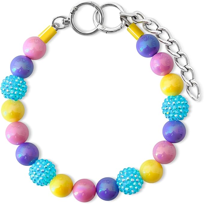 JOGIA Beaded Dog Necklace Collar, Adjustable Jewelry-Inspired Design with Sparkle Beads (Iridescent Pastels, Medium)