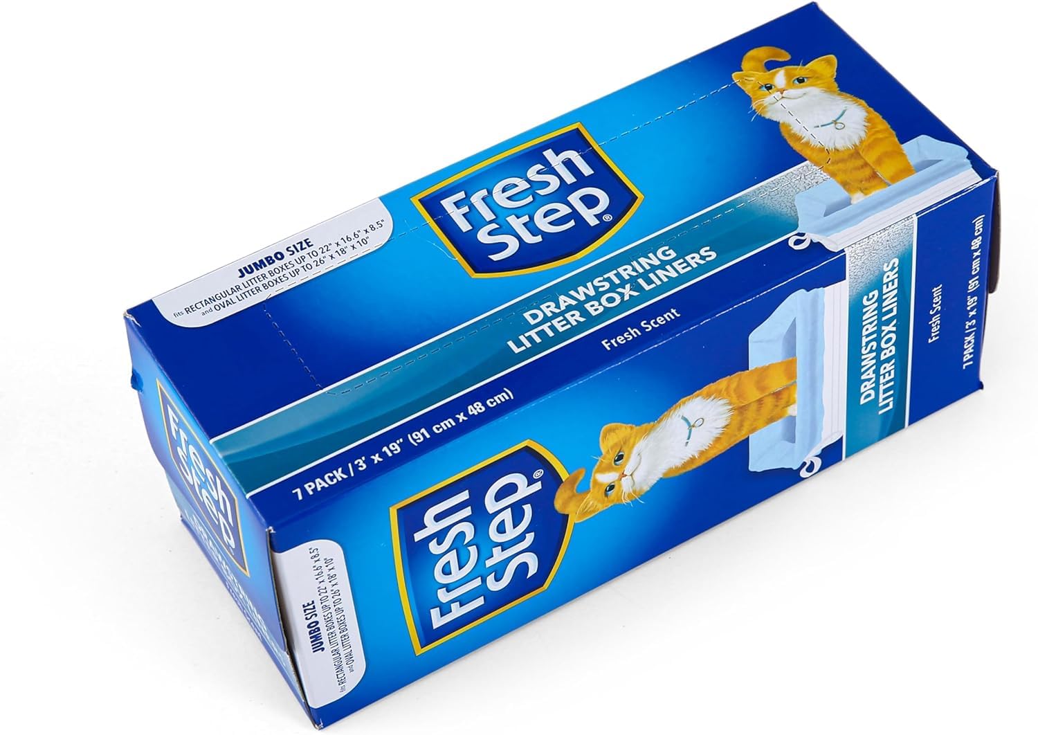 Fresh Step Jumbo Drawstring Cat Litter Box Liners Scented Heavy Duty Kitty Litter Bags X-Large Oval or Rectangle Pans Easy Lift Out Cleanup 3 ft x 19 IN 7 Count 36 Pack Scented Bulk Multi-Pack