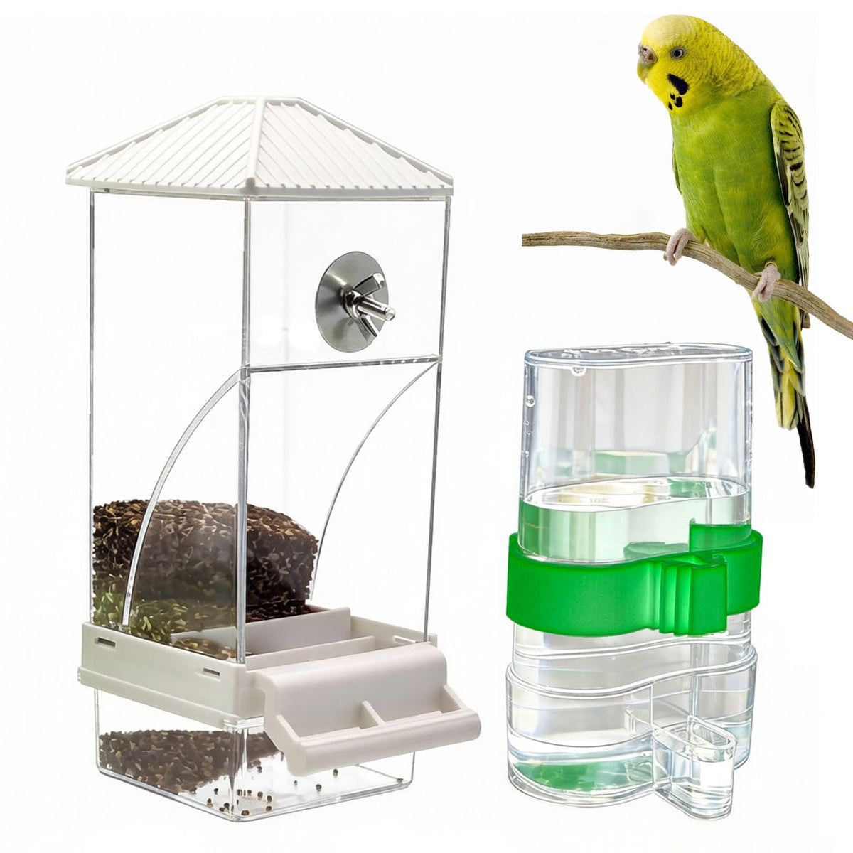 No Mess Bird Feeder for Cage Automatic No-Spill Transparent