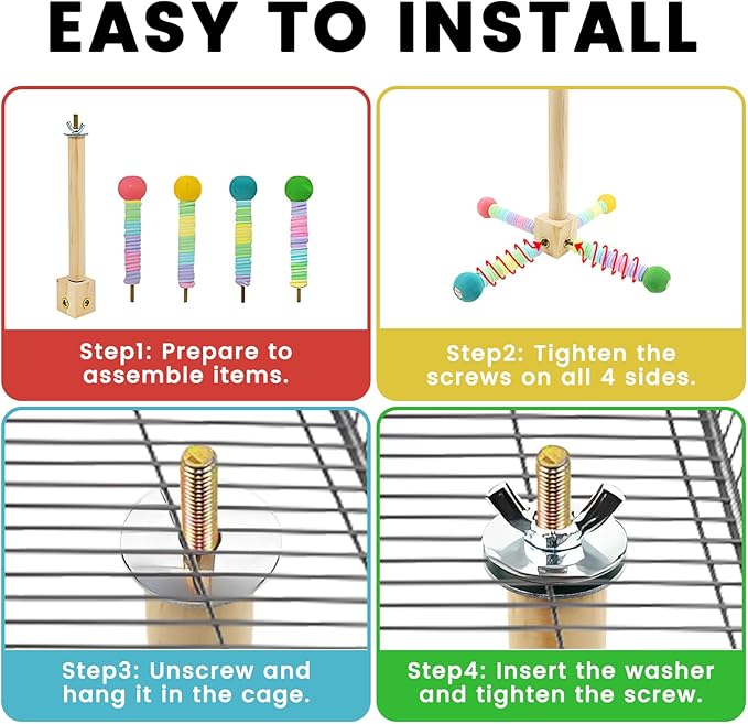 FAILUN Upgraded Parrot Perch Toy,Rotating Bird Perch Stand with Chew Ball Toy for Small&Medium Birds,Bird Cage Accessories for Parakeets Cockatiels Lovebirds Conures Finches Budgies (Rainbow Colors)