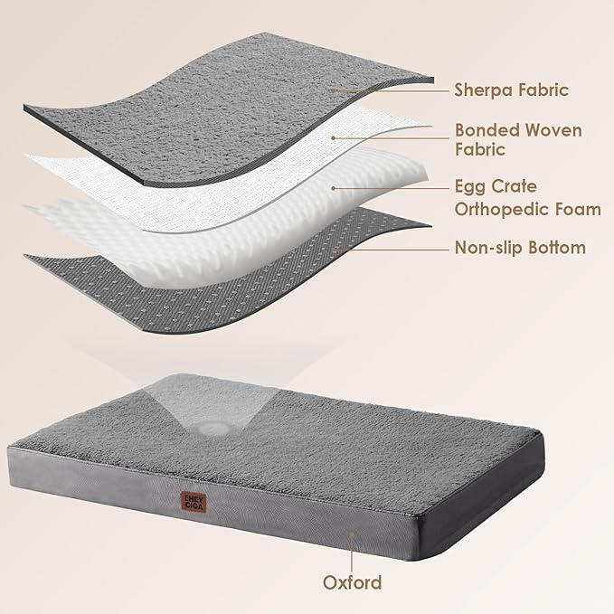 EHEYCIGA Orthopedic XXL Dog Beds for Jumbo Dogs with Removable Washable Cover for Crate, Grey, 47x29