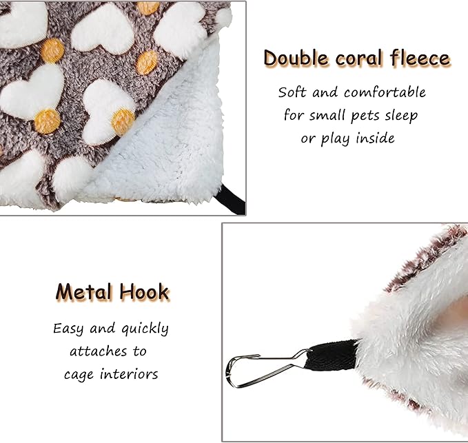 OINEEDU Guinea Pig Ferret Hammock for Cage - Machine Washable Double-Decker Hanging Bed - Fits Sugar Glider,Fancy Rat,Hamster,Gerbil - 13.3" x 13.3" - Love Coffee Pattern