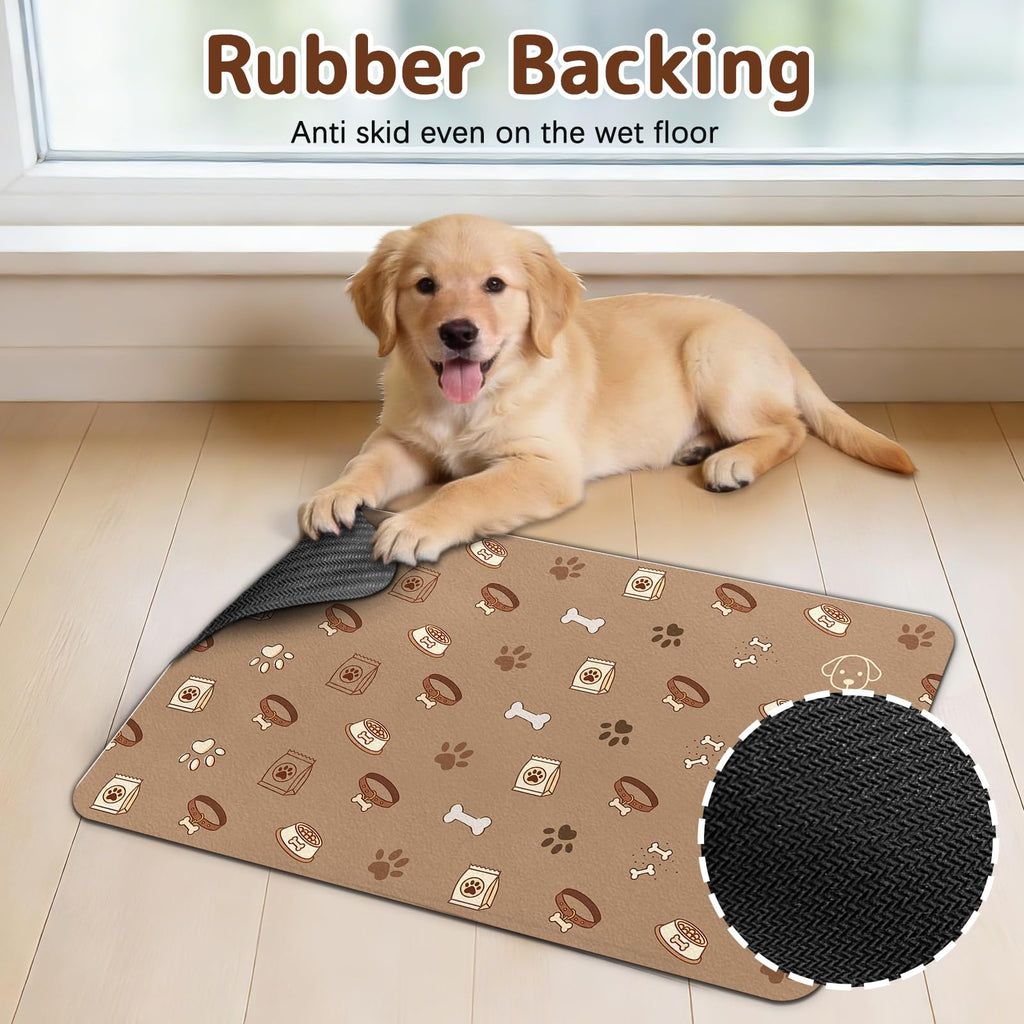 Dog Food Mat for Bowls, Absorbent Quick Dry Dog Cat Mats for Food and Water, Non-Slip Backing Pet Mat Pet Supplies - Bone Pattern
