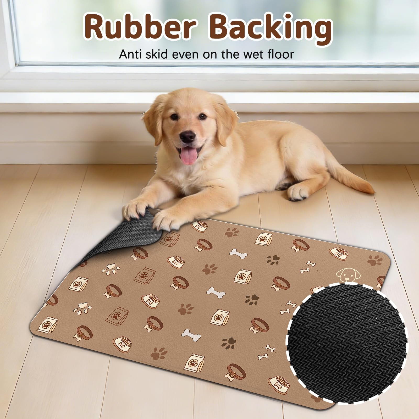Dog Food Mat for Bowls, Absorbent Quick Dry Dog Cat Mats for Food and Water, Non-Slip Backing Pet Mat Pet Supplies - Bone Pattern