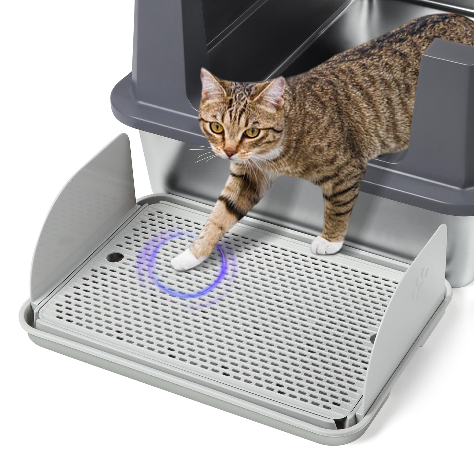 Cat Litter Box Step, Cat Step with Detachable Splash-Proof Baffles, Grey
