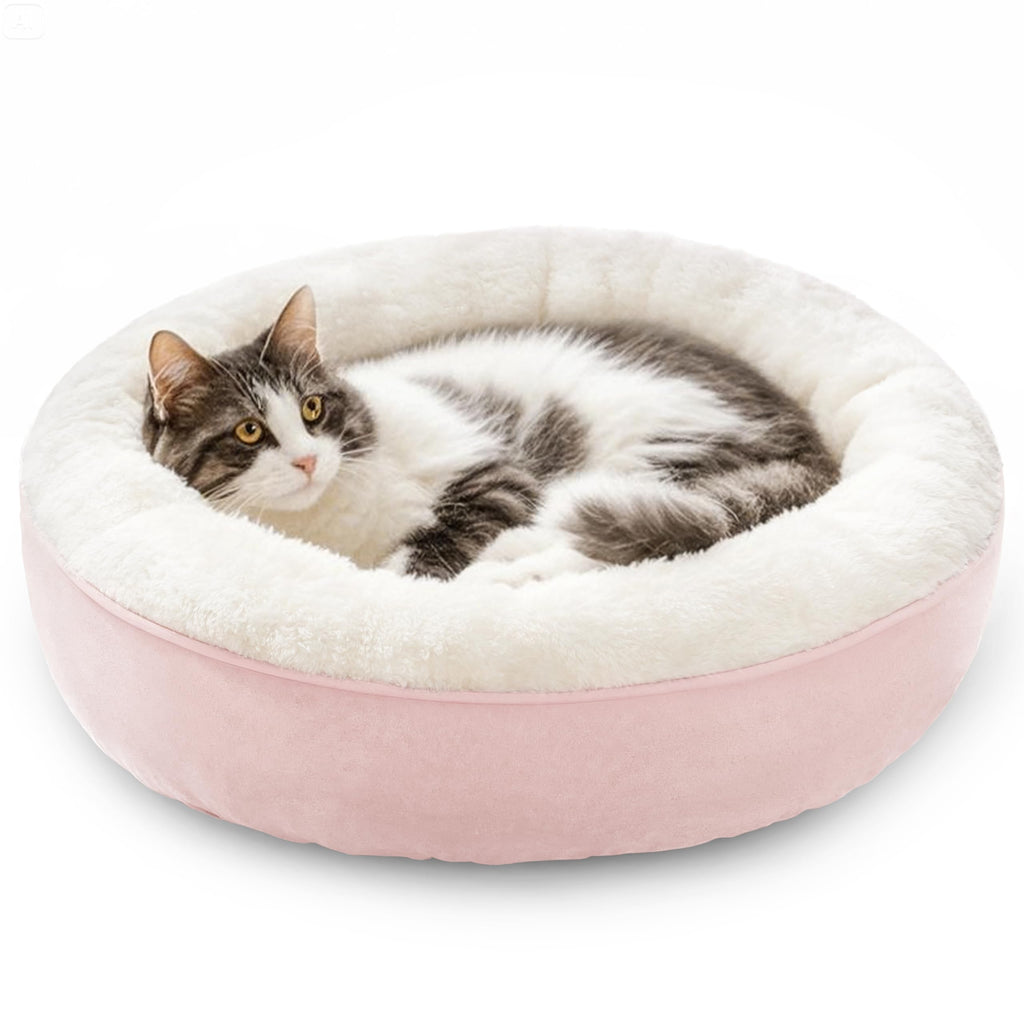 Love's cabin Round Donut Cat and Dog Cushion Bed, 20in Pet Bed for Cats or Small Dogs, Anti-Slip & Water-Resistant Bottom, Super Soft Durable Fabric Pet Beds, Washable Luxury Cat & Dog Bed Pink