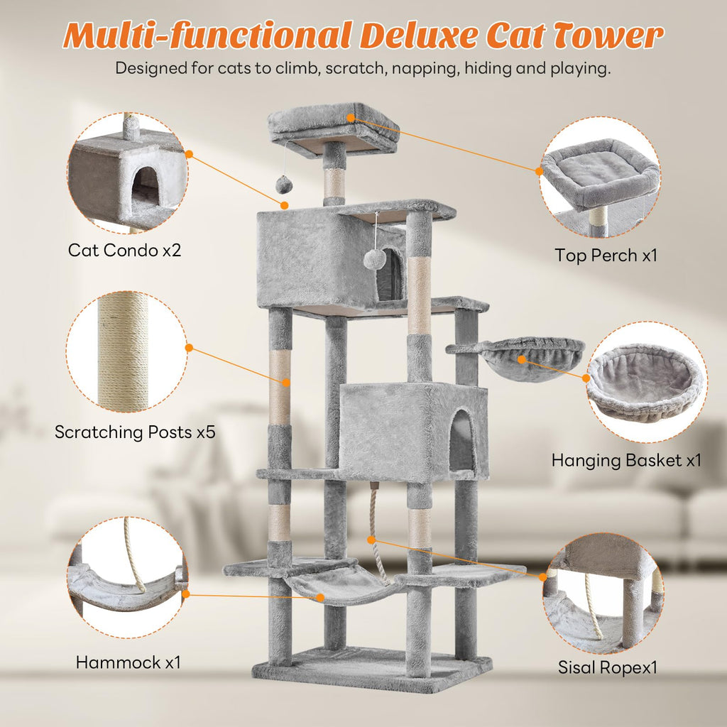 Aidoly Large 66 Inch Cat Tree Tower with Sisal Scratching Post