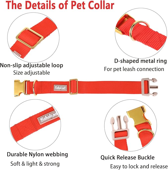 Nylon Dog Collar - Adjustable Red Soft Webbing Dog Collars for Small Medium Large Dogs Boy Girl Puppy Collar with Safety Metal Buckle L