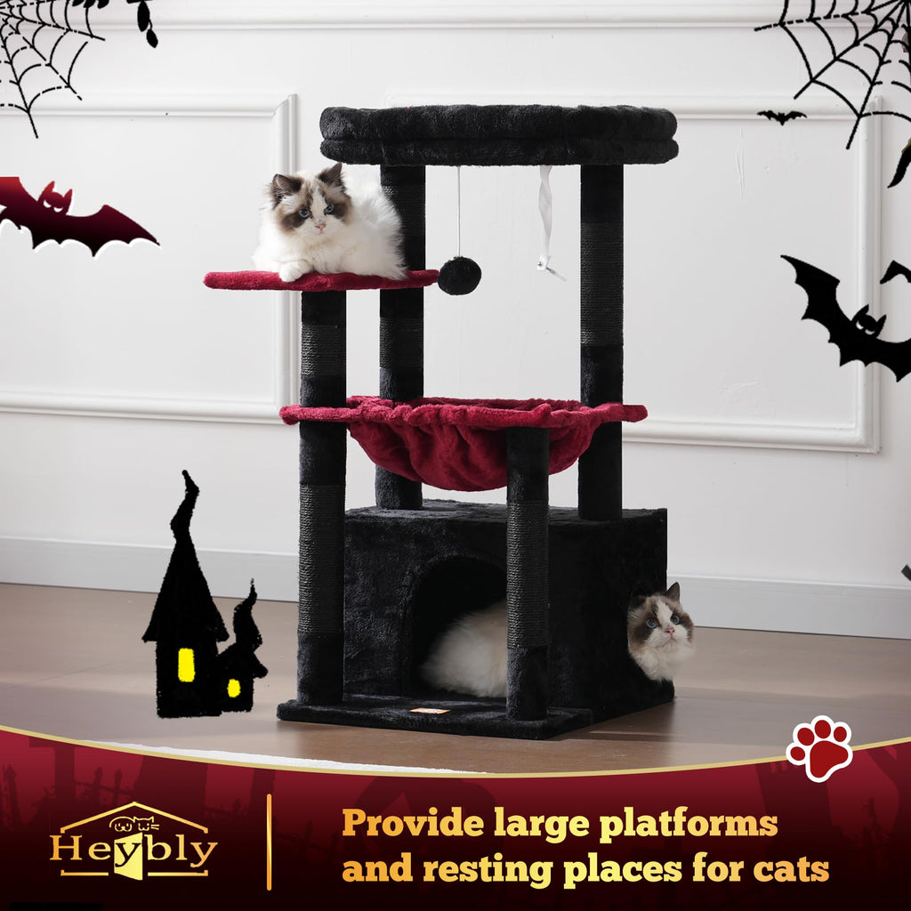 Heybly Cat Tree, Kitten Tower with Large Soft Cat Basket HCT008SBR