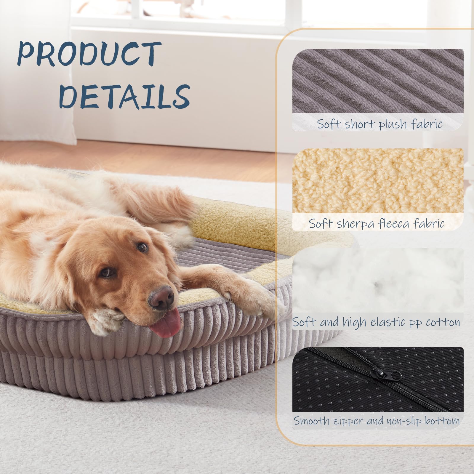 DEBANG HOME Orthopedic Dog Bed for Medium, Large Dogs Breeds, High Density Egg Crate Foam Dog Sofa Beds with Four Sided Bolster,Oval Kennel Bed, Pet Couch Bed,Removable Washable Cover& Non-Slip Bottom