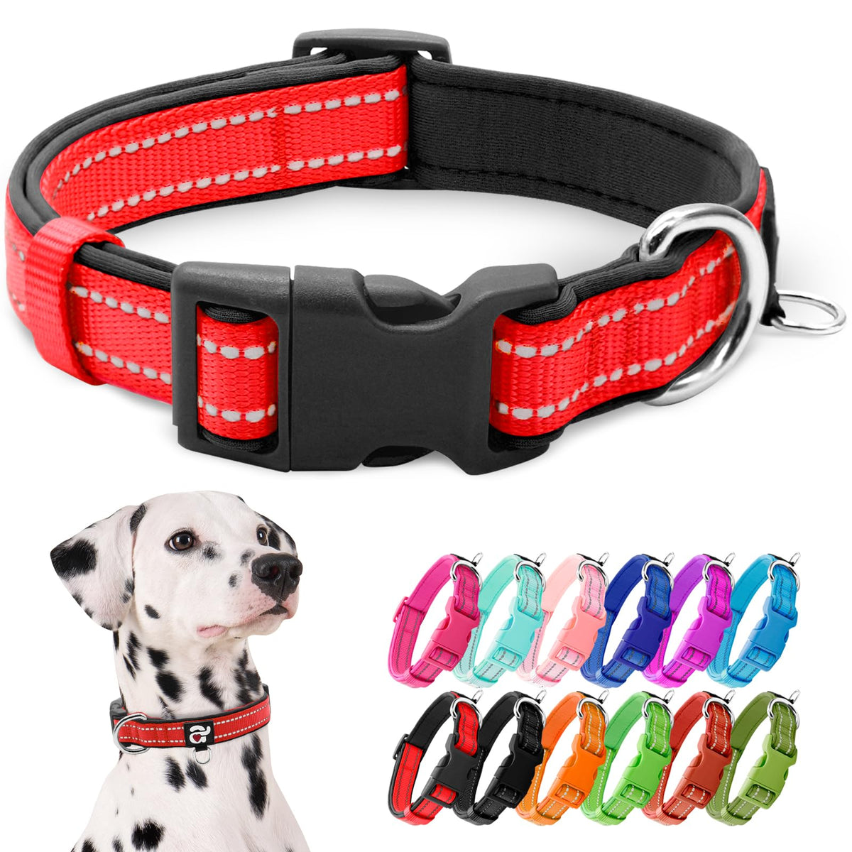azuza Reflective Dog Collar, Neoprene Padded Puppy Collar, Hot Pink, XS