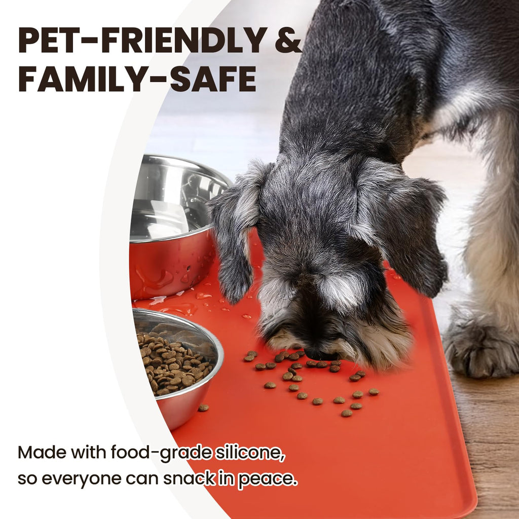 VIVAGLORY Pet Food Mat Flexmat Dog Bowl Mat, L, Orange