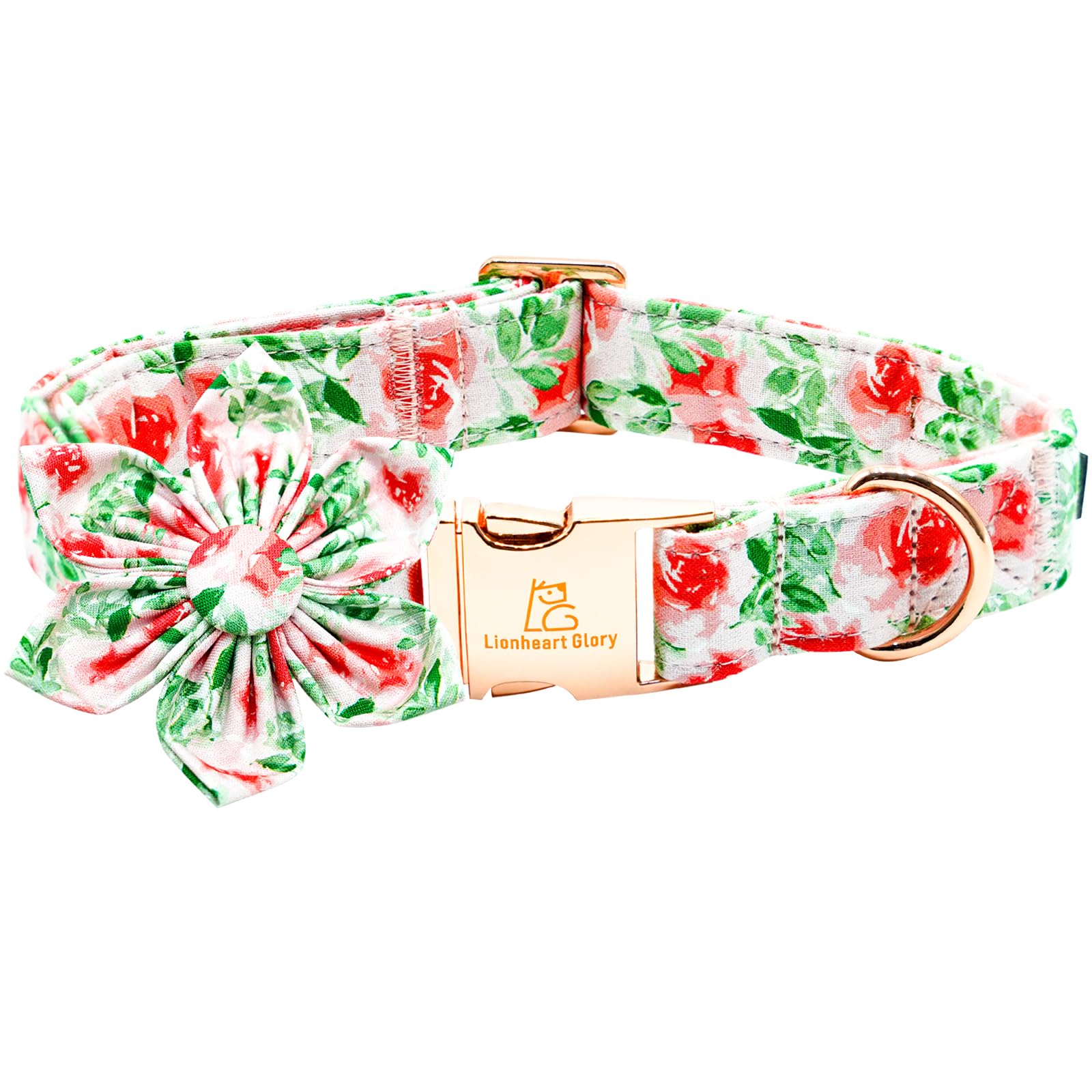 Lionheart glory Dog Collar Flowers Collar Floral Dog Collar with Flower Spring Summer Cute Collar Dog Boy or Girl Dog Collars Soft Durable Adjustable Dog Collars for Small Dogs, Red Roses