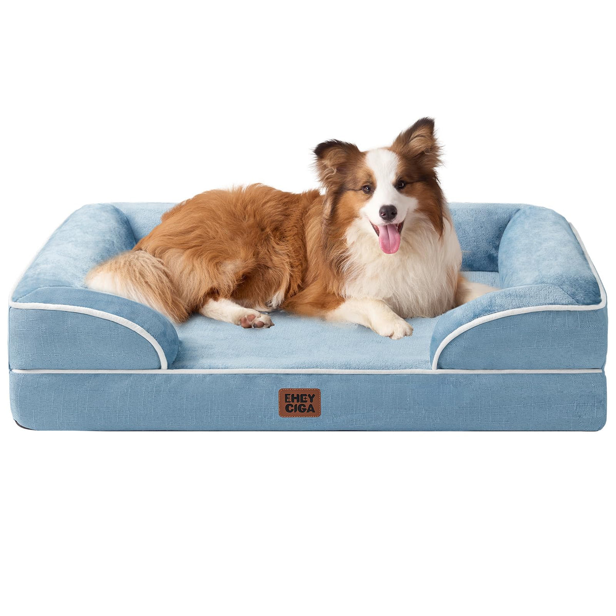 EHEYCIGA Orthopedic Dog Beds for Large Dogs, Waterproof Memory Foam Large Dog Bed with Sides, Non-Slip Bottom and Egg-Crate Foam Pet Couch Bed with Washable Removable Cover, Grey