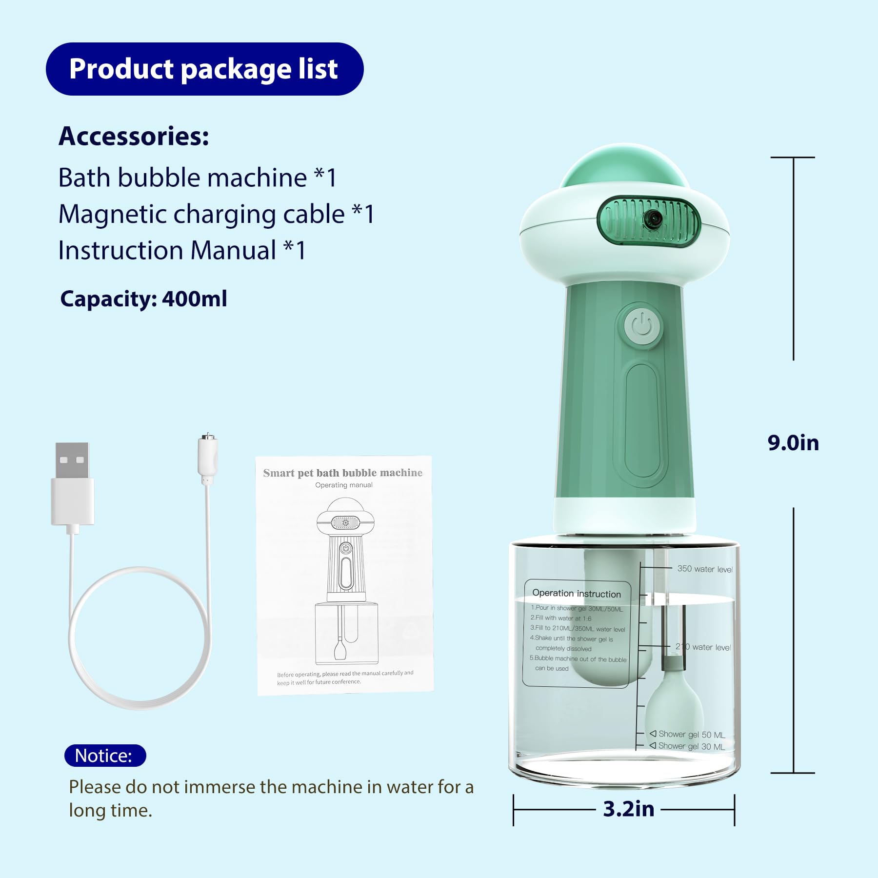 NRYDEPET Electric Dog Shampoo Dispenser & Foam Machine - Automatic Pet Bath Soap Dispenser with Magnetic Charging, Waterproof Dog Shower Frother for Dogs, Cats, Puppies (Green)