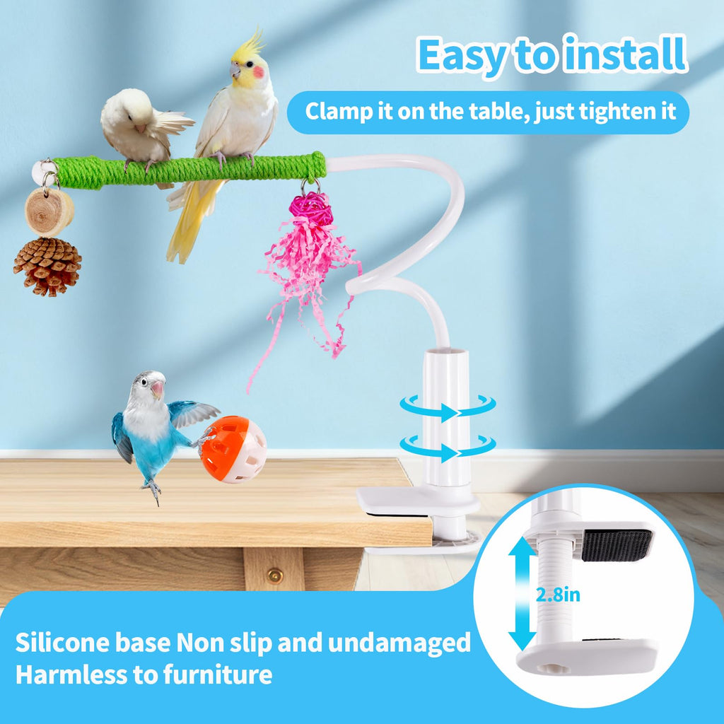 ZooVibe Bird Perch with Swing, Movable Desktop Stand with Clamp