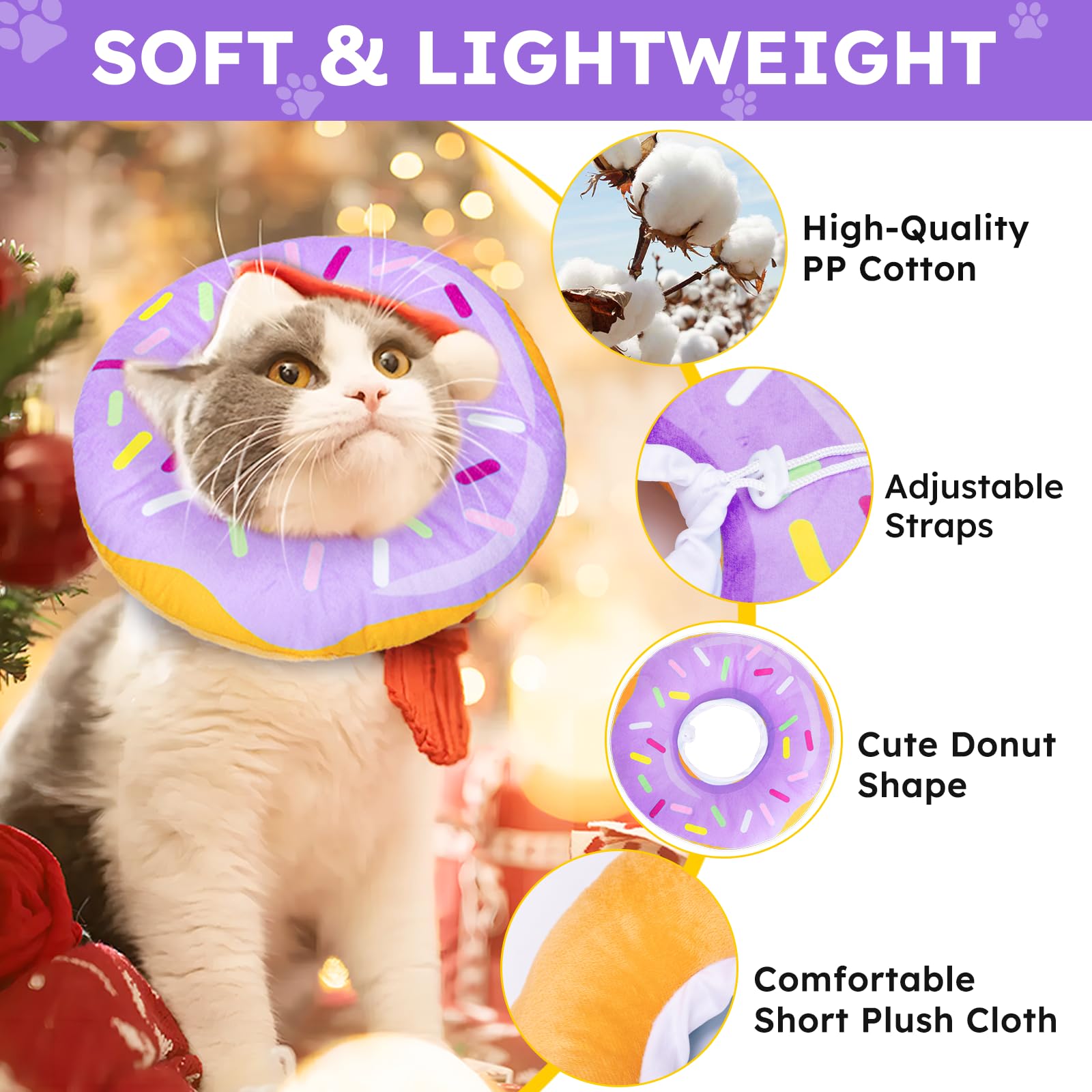 Cat Cone Collar Soft, Cat Recovery Collar for Wound Healing Cute Donut Adjustable Kitten Cones to Stop Licking Comfortable Lightweight Neck Elizabethan Collars for Kittens After Surgery