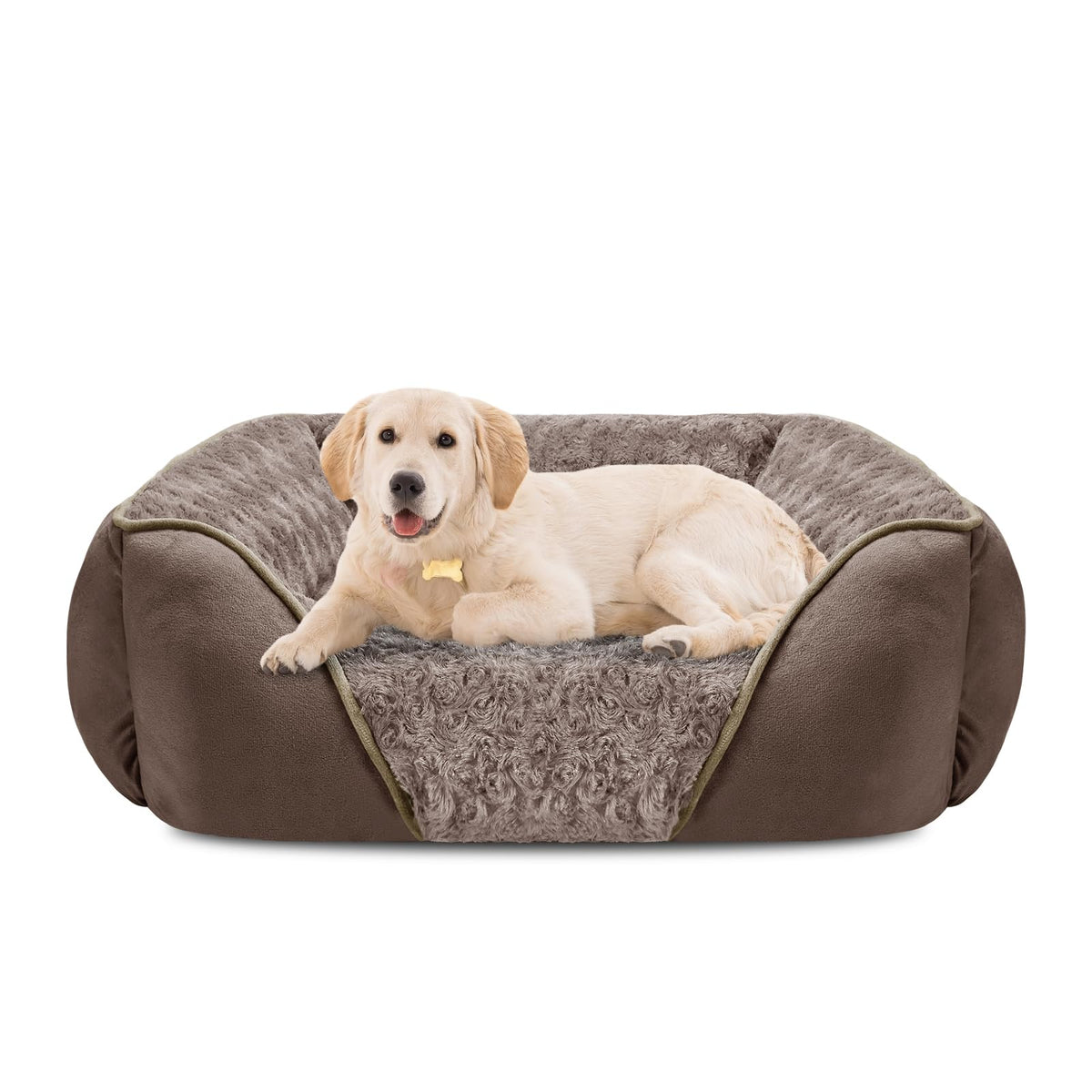 INVENHO Large Rectangle Orthopedic Dog Bed for Medium Small Dogs, Washable Soft Calming Puppy Sleeping Cuddler With Anti-Slip Bottom L(30"x24"x9")