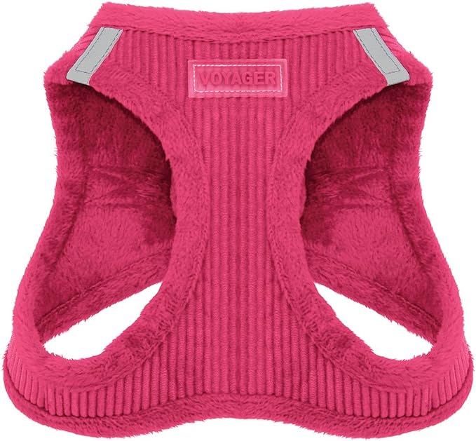 Best Pet Supplies - All Weather Plush, Reflective, No Pull Harness for Small, Medium Dogs, Cats - Secure with Hook & Loop Fastener, Buckle, Double D-Rings - Fuchsia Corduroy, L