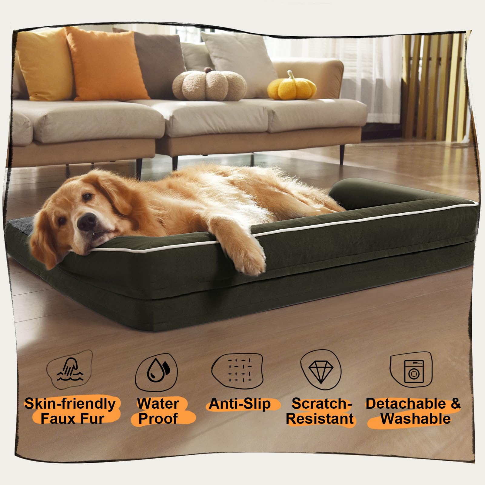 MEKIY Orthopedic Dog Sofa Bed with Bolster for Small Dogs Cats