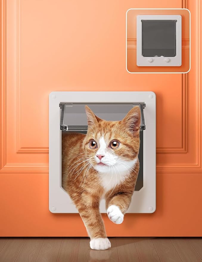 LIBBEPET Cat Door Interior Door, 4 Way Locking Flap for Cats ≤18 lbs，Large