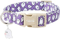Faygarsle Halloween Dog Collar with Charm, Purple with Ghost Pattern, for Small Medium Large Dogs M