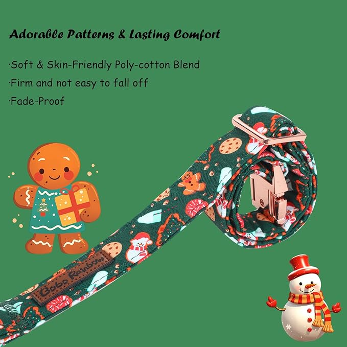 Bobo Rainbow Christmas Dog Collar, Cute Winter Holiday Collars Green Christmas Tree and Snowman Print Metal Buckle Collar Adjustable Sturdy Collars for X-Large Girl Boy Dogs