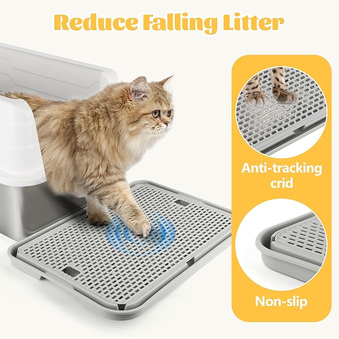 Cat Litter Box Step, Large Cat Step Ramp with Filter Function, Grey