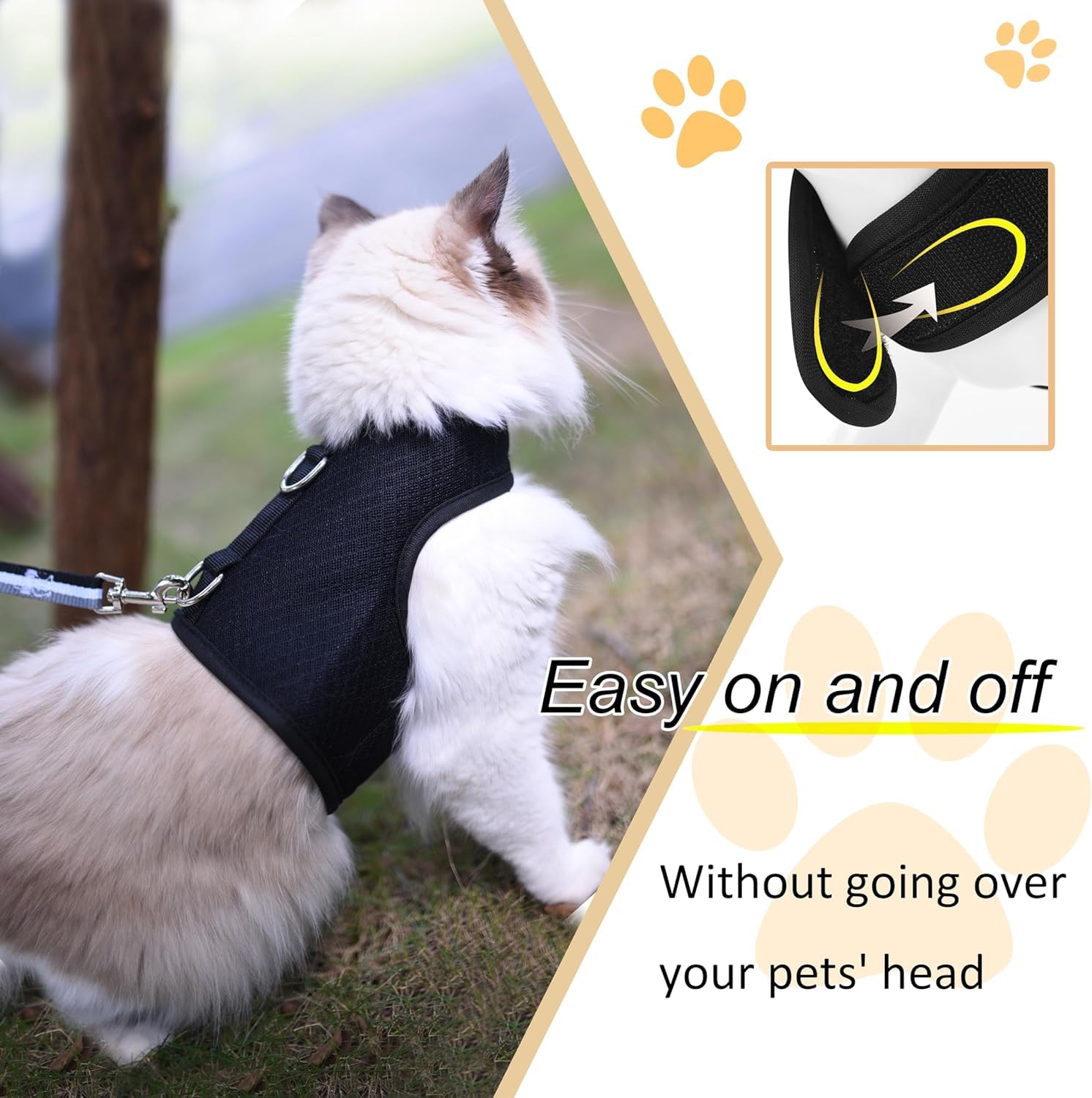 Cat Harness and Leash Set for Walking Escape Proof, Black, Extra Large