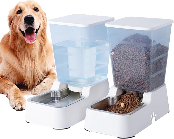 Meikuler Pets Auto Feeder 5.2L,Food Feeder and Water Dispenser Set for Medium & Large Dogs Cats and Pets Animals (Navy)