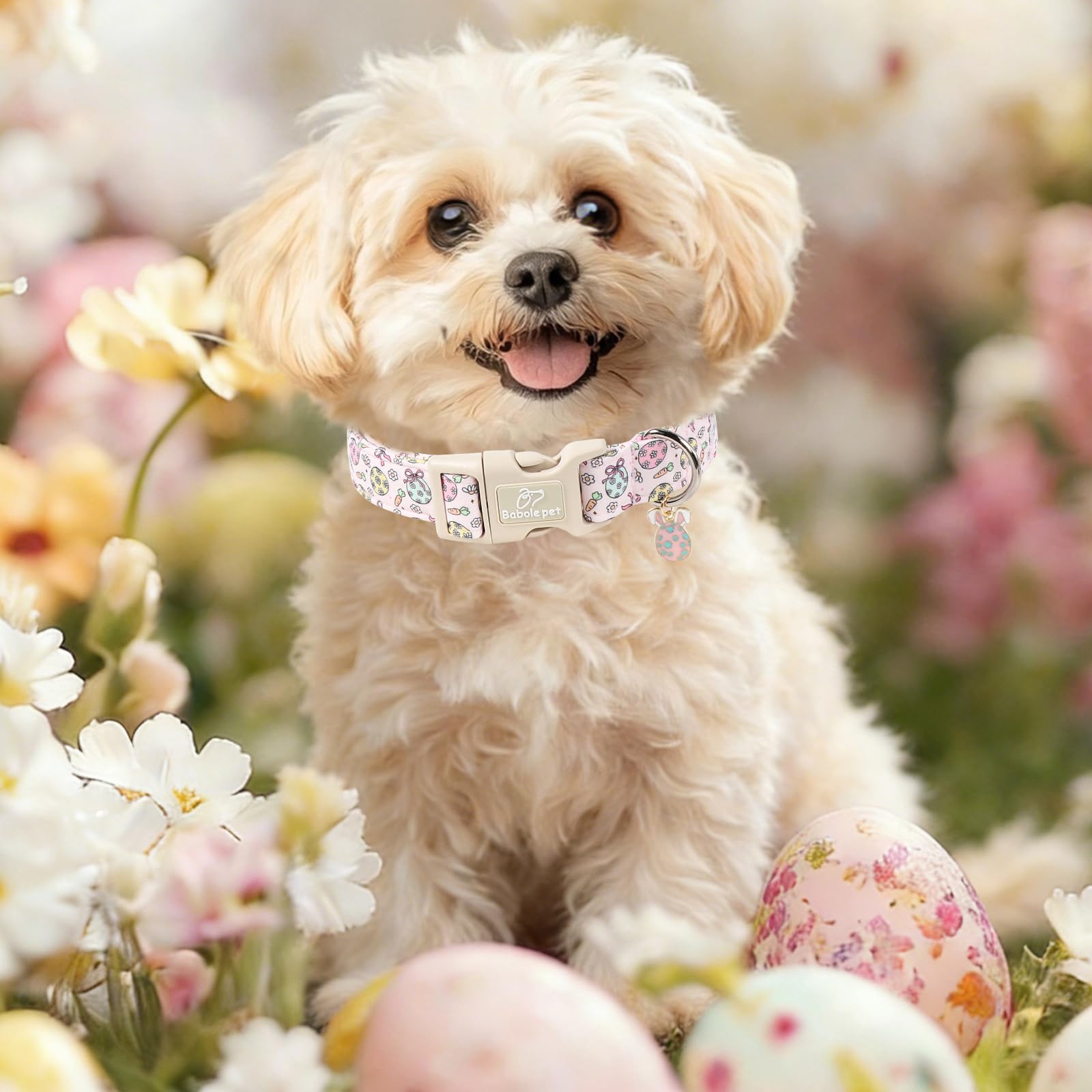 Babole Pet Easter Dog Collar for Giant Large Dogs - Easter Egg Pastel Dog Collars, Cute Girl Dogs Collar, Lightweight Adjustable Pink Spring Holiaday Dog Collars with Quick Release Bucklee XL