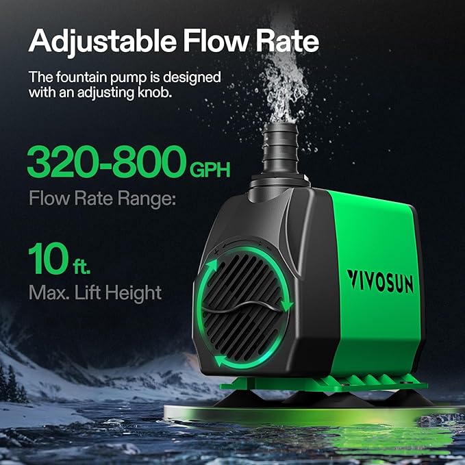 VIVOSUN 800GPH Submersible Fountain Water Pump for Pond, Aquarium, Statuary