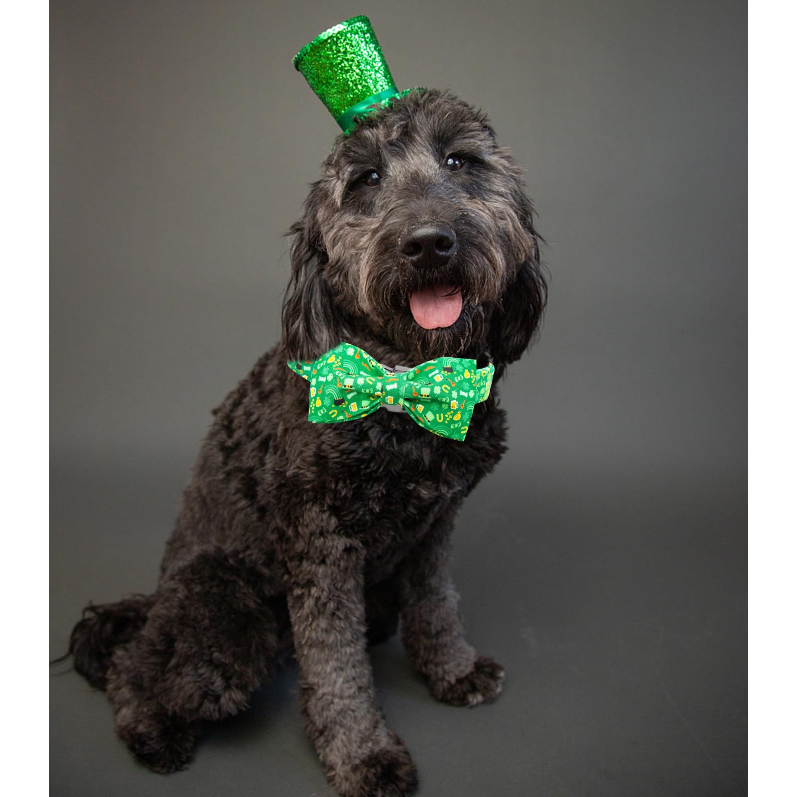 Lionheart glory Dog Bow Collar St. Patrick's Day Dog Collar for Small Dogs, Adjustable Green Collars Lucky Clover Shamrock Dog Collar with Bowtie Pet Collar Bows