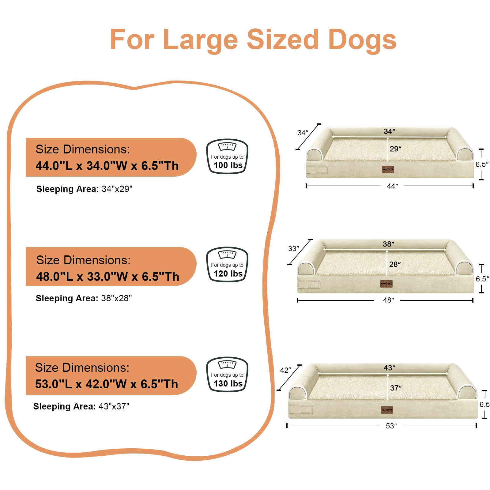 NANUYA Orthopedic Dog Bed for XX-Large Dogs, 44 x 34 Inch, Beige