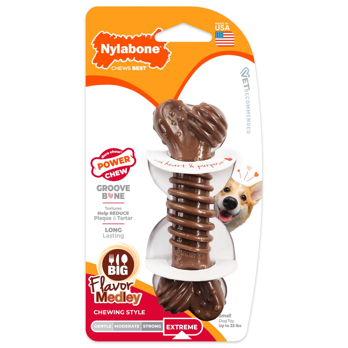 Nylabone Power Chew Dental Groove Bone Dog Chew Toy, Flavor Medley, X-Large