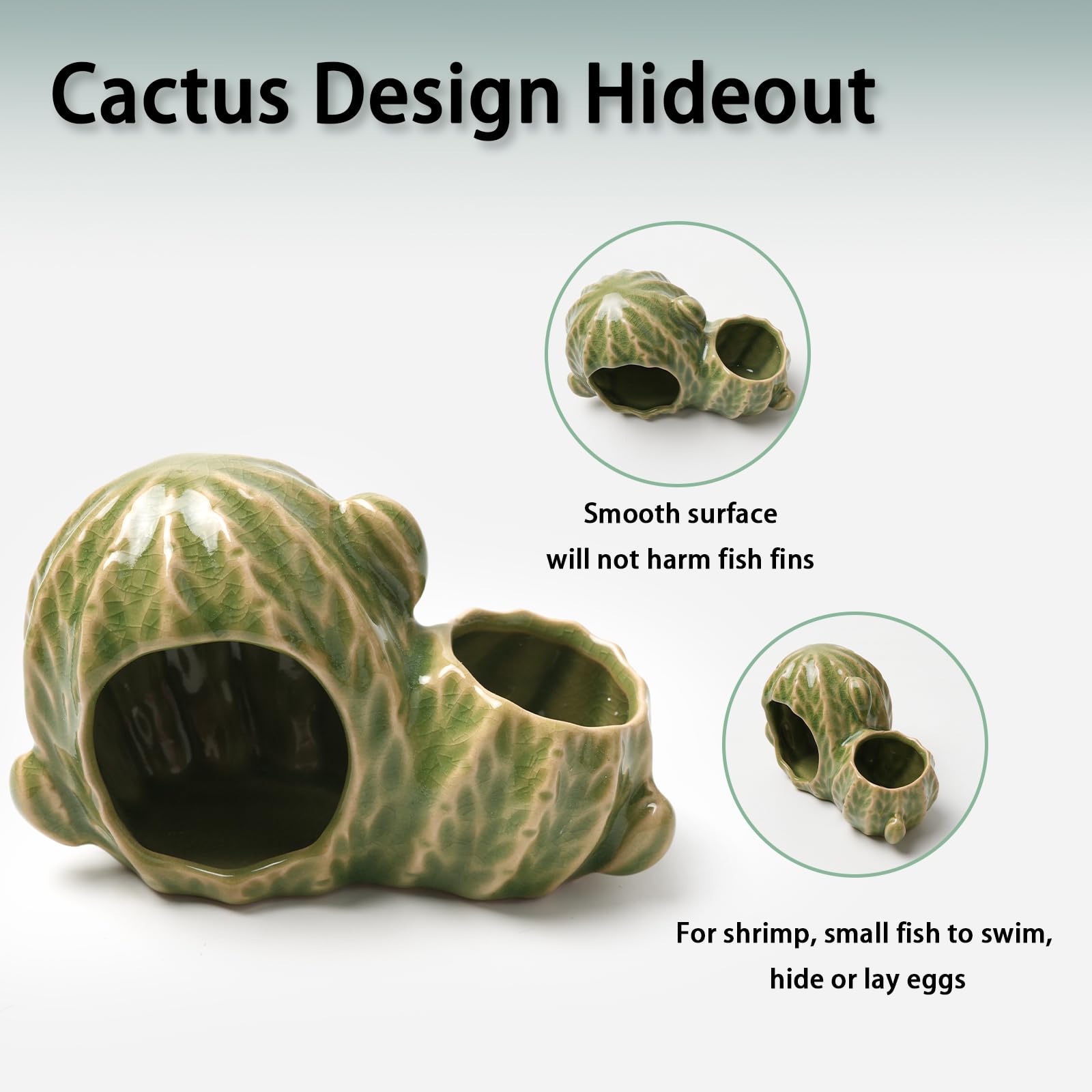 Deapeey Green Aquarium Decor Ceramic Western Cactus Betta Fish Tank Cave