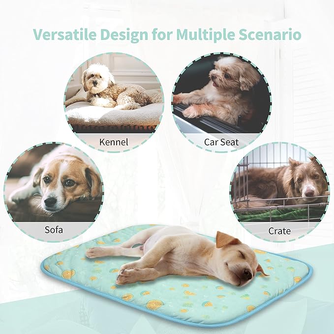 NWK Pack of 4 Pet Cooling Mat - Ice Silk Cooling Mat for Dogs & Cats Portable & Washable Pet Cooling Blanket, Car Seats, Beds for Summer (4pcs, Green Fruit, 27’’ X 20’’ X 0.3)