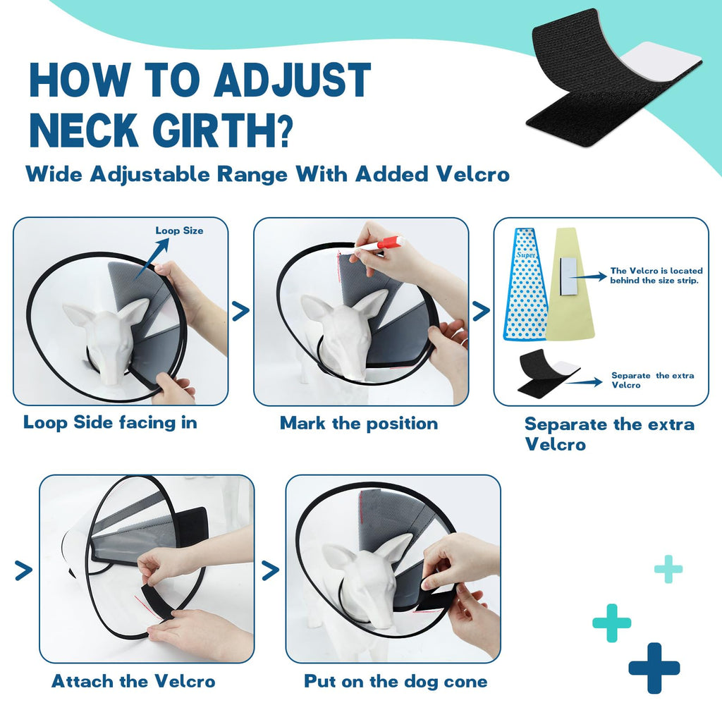 Supet Dog Cone Collar Adjustable After Surgery, Comfortable Pet Recovery Collar & Cone for Large Medium Small Dogs, Elizabethan Dog Neck Collar Plastic Practical