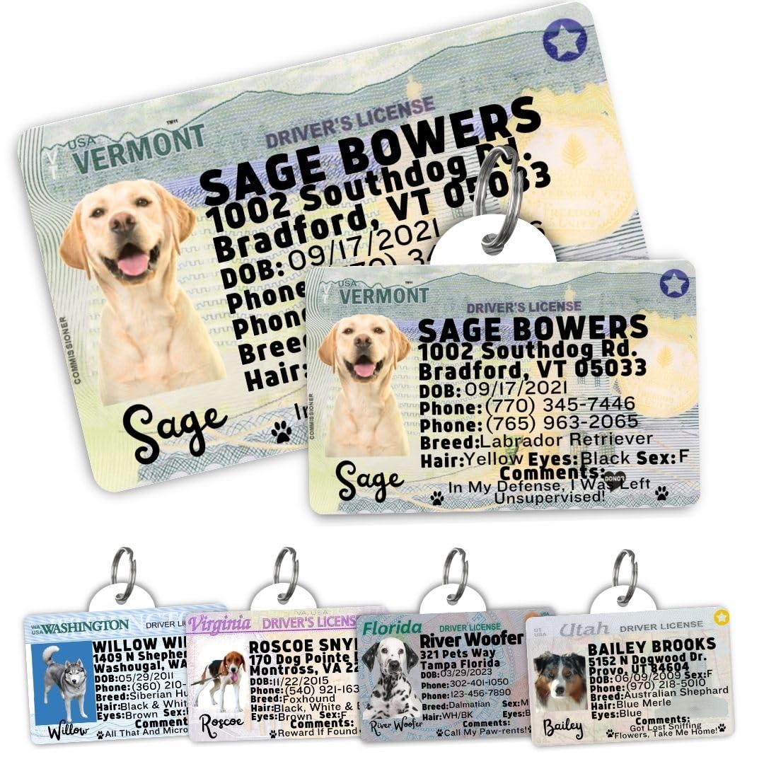Dog Tags Personalized, Dog ID License Tag for Pets (Arizona, Wallet Card)