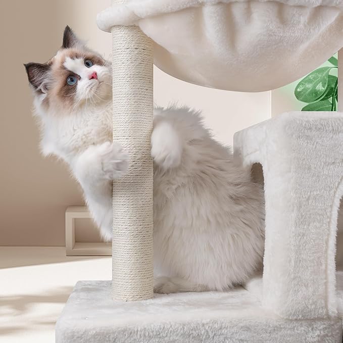 AIWIKIDE Cat Tree Has Scratching Toy with A Ball Activity Centre Cat Tower Furniture Jute-Covered Scratching Posts (Beige, 37.4'')
