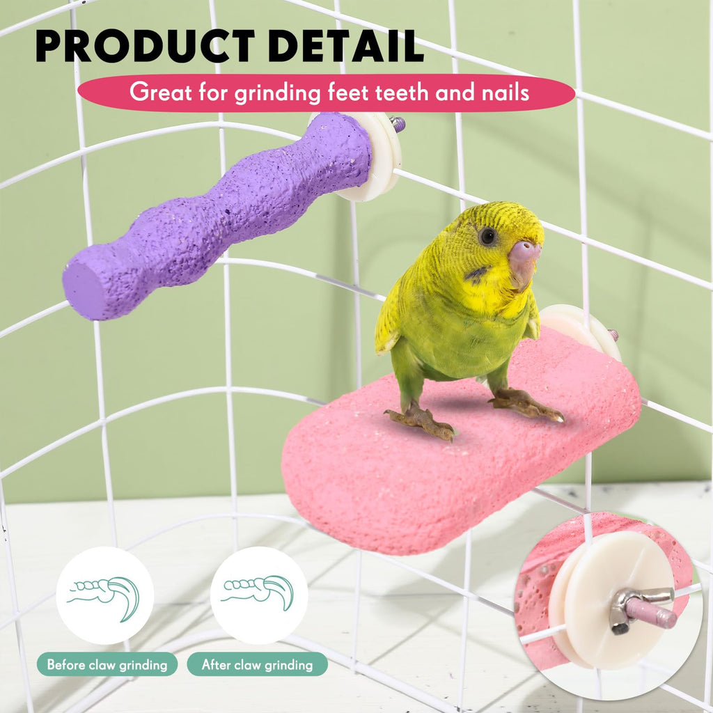 Soulchen 4 Pcs Bird Beak Grinding Calcium Stone Perches Large 4.8 Inch Parrot Teeth Mouth Molar Cage Platform Paw Grinding Sticks Jumping Stand for Macaws Parakeets Finches Cockatiel(Purple,Pink)