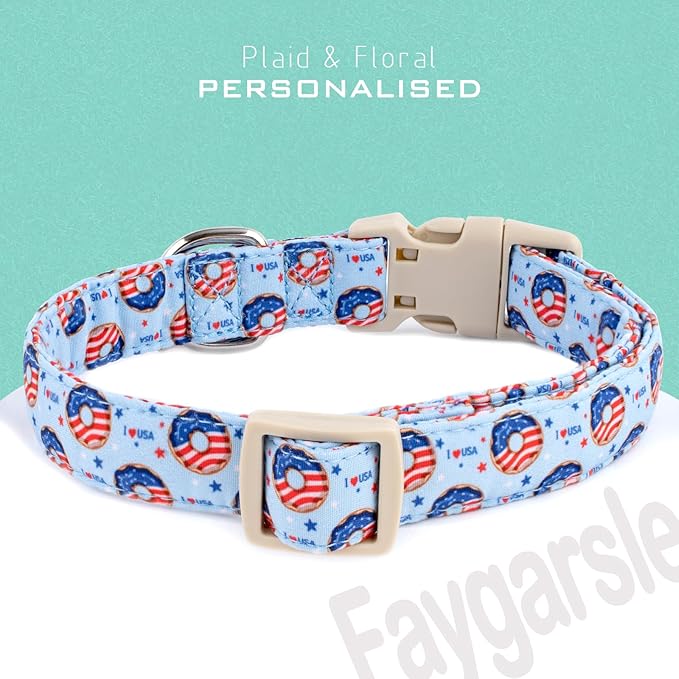 Faygarsle Patriotic Dog Collar, 4th of July Design, American Flag Pattern, Light Blue Summer Design for Small Medium Large Dogs, XS
