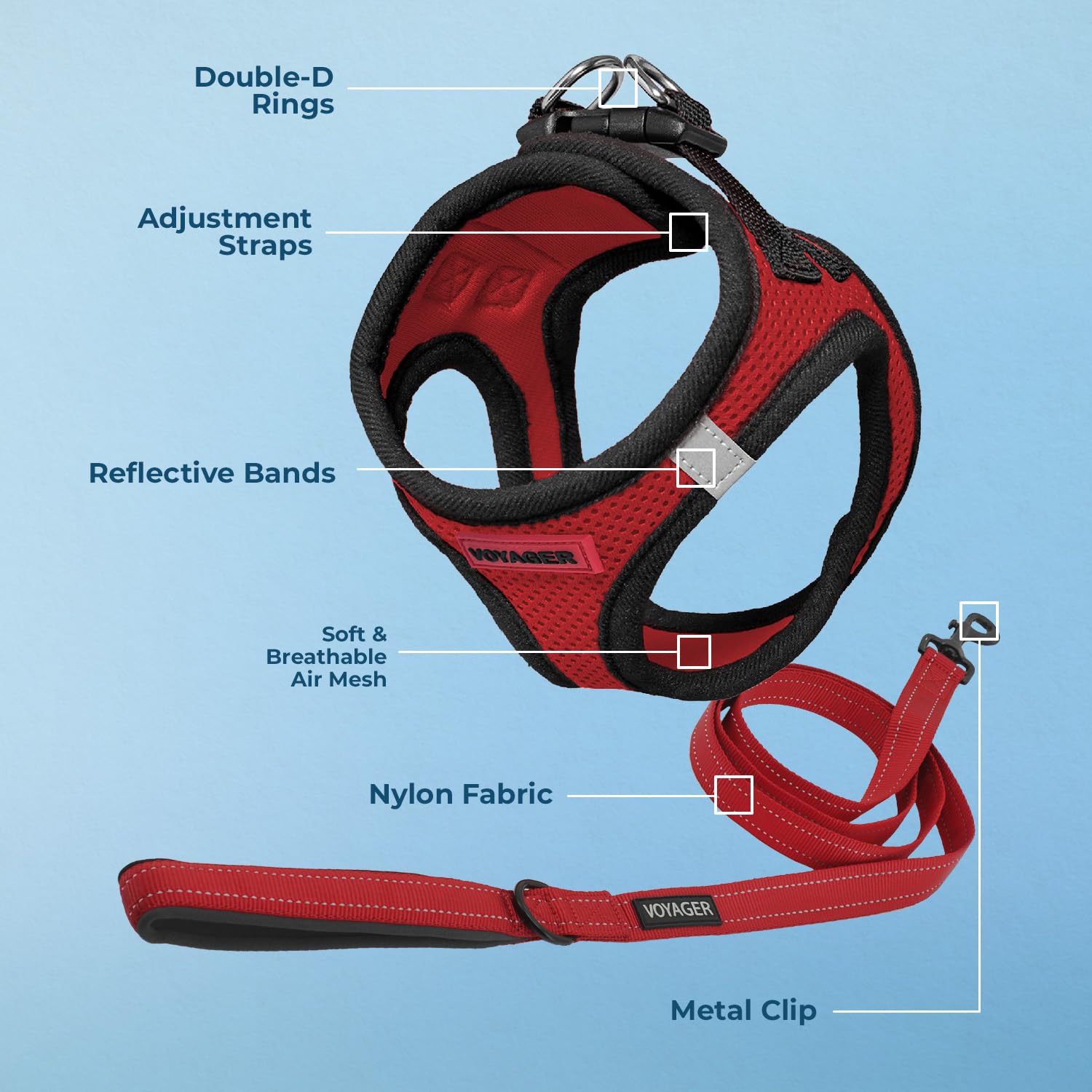 Best Pet Supplies Voyager Step-in Air All Weather Mesh Harness and Reflective Dog 5ft Leash Combo with Neoprene Handle, for Small, Medium and Large Breed Puppies - Red/Black Trim, Small